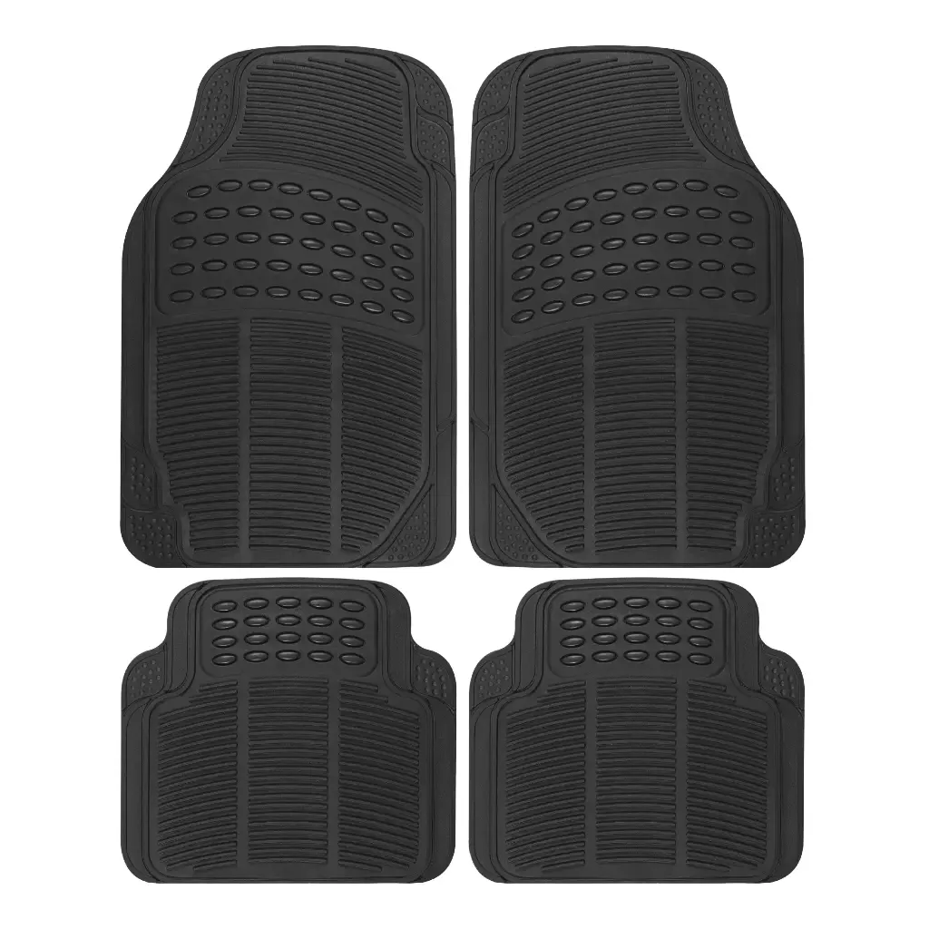 4-Piece All-Weather Rubber Car Mat Set – Black