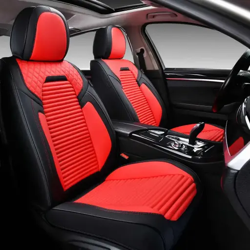 Premium Leather Car Seat Cover Set (5-Seater) – Black & Red Stitch